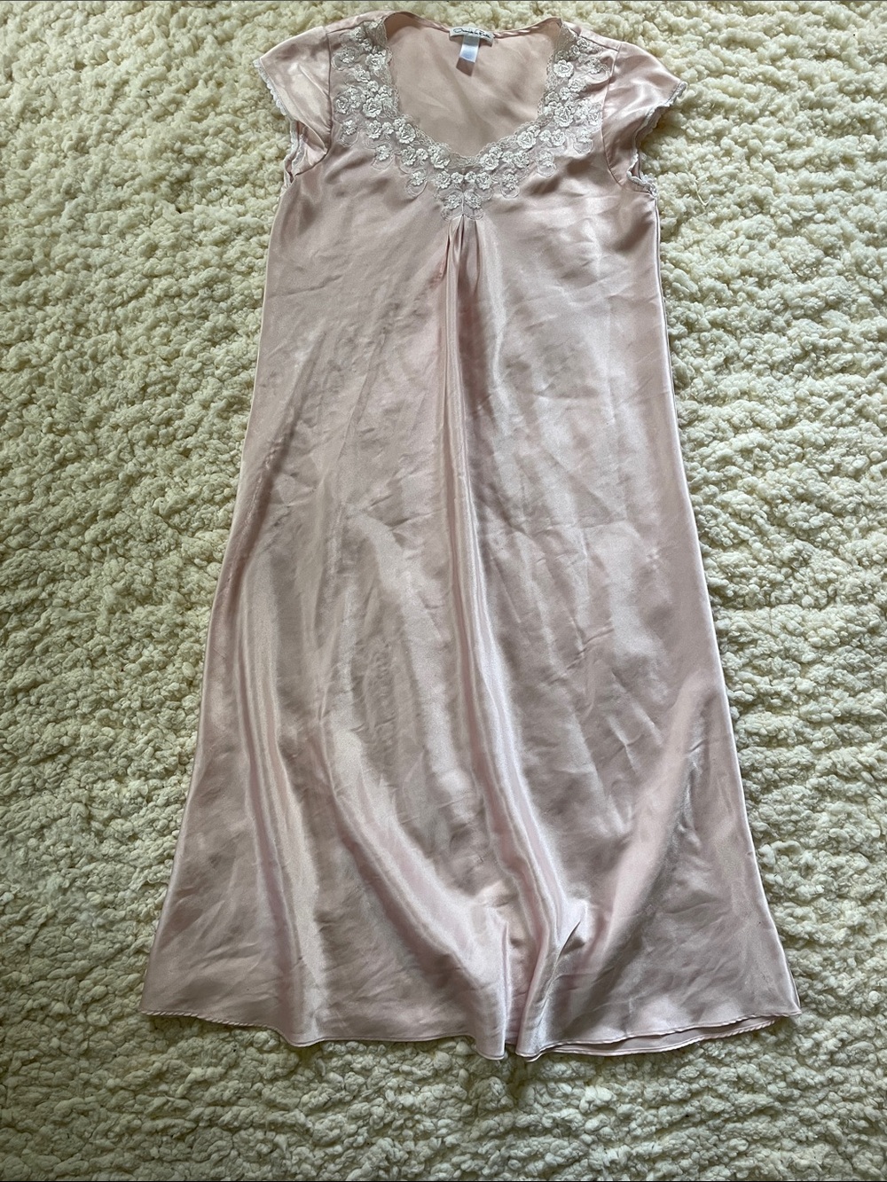 Oscar de la Renta Blush Pink Satin Lace-Trim Chemise